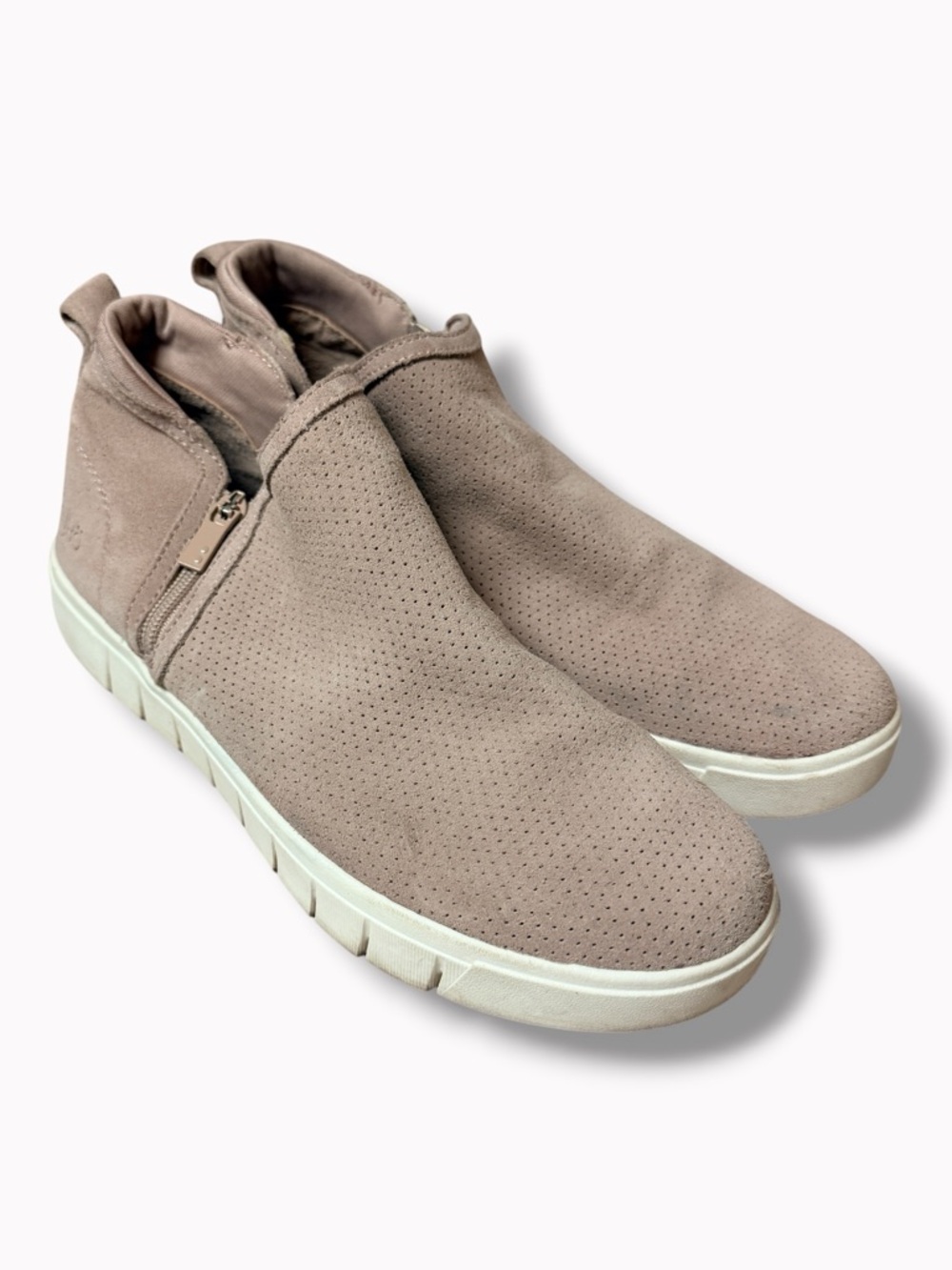 Ryka Slip On Sneakers Womens 9.5M Beige Suede Zip Comfort Walking Shoes